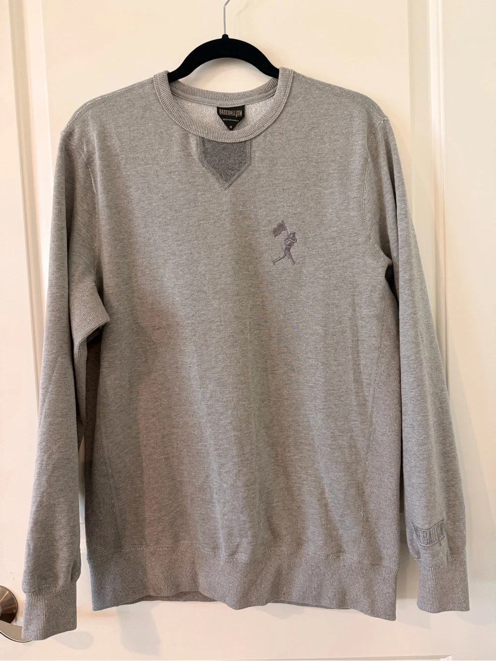 Baseballism Unisex Medium Gray Flag Man Crewneck Sweatshirt